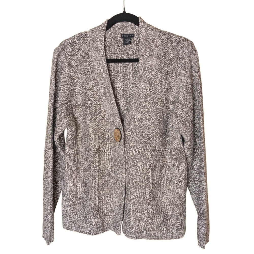 Tally Ho Marled Knit Button Cardigan Sweater Women's L Brown Neutral Long Sleeve